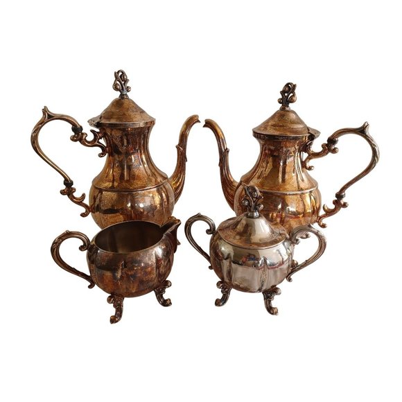 English Silver Mfg Corp USA 4 Pc Coffee Tea Set 2 Pots Sugar Creamer Silverplate - Picture 1 of 12
